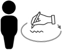 The icon shows a human figure with a hand holding a pen making marks inside a circular arrow, representing tacit knowledge as knowledge used in action but difficult to articulate.