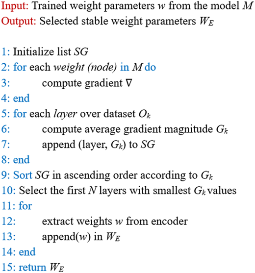 Steps for stable weight parameters selection using gradient-based ranking.