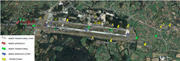 A Satellite view of Tuzla International Airport shows runway 09 and marked obstacles including trees, masts, buildings and approach areas.