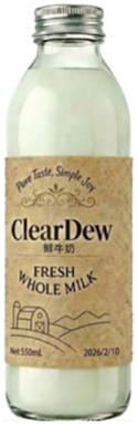 A bottle of ClearDew fresh whole milk.