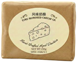 A brown package of hand-crafted aged cheddar cheese.