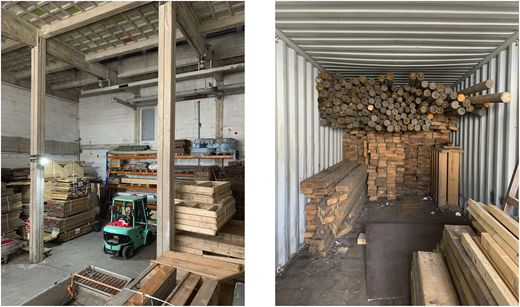 A warehouse with stored used materials.
