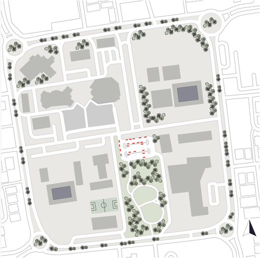 A map of the Qurtoba block 5 area, with 22 food trucks highlighted in red.