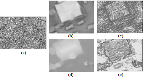 An illustration showing five small gray scale images.