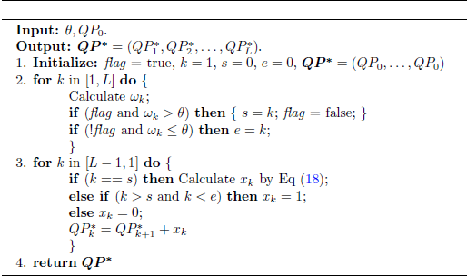 Pseudocode describing the O‑QPC algorithm, outlining the main computational steps and decision logic used to perform the O‑QPC procedure from initialization through final output generation.
