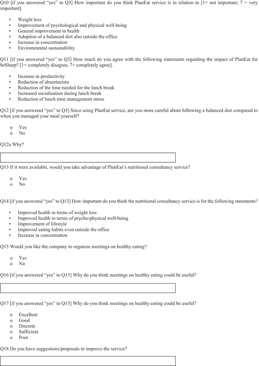 A screenshot shows a questionnaire form containing both objective and subjective questions, with blank spaces for answers.