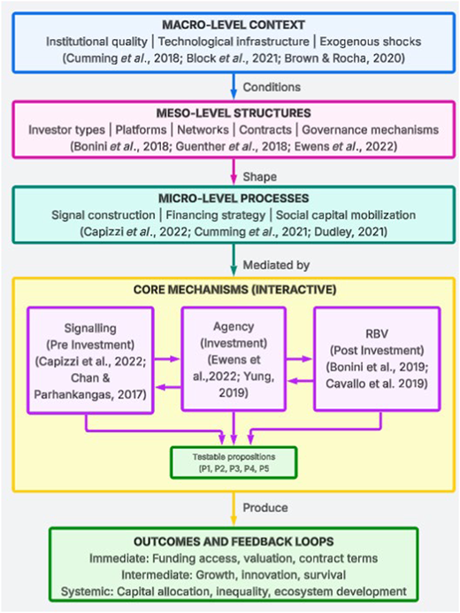 A diagram of a multilevel process model of entrepreneurial finance.