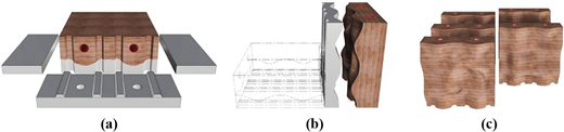 An assembly sequence showing block casting, separation, and final block form.