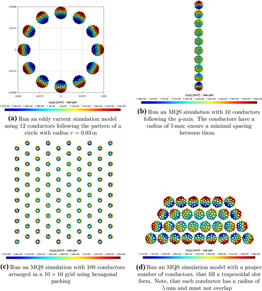 A multi-panel showing conductor layouts in circular, linear, grid, trapezoidal, sinusoidal, square, and letter A patterns.