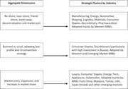 A framework links three aggregate strategic choices to industries and multinational enterprises adopting each response to operations in Russia.