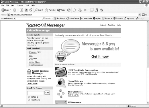 A screenshot of a Yahoo! Messenger download page displayed in Microsoft Internet Explorer.