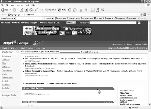 A screenshot of an M S N Groups page for the group E D I T 5370 in a Microsoft Internet Explorer browser.