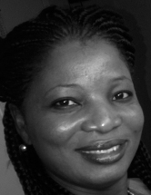 A bordered section presents a portrait of a woman above text that lists the name Janet O Odeyemi and her institutional affiliation and address details.