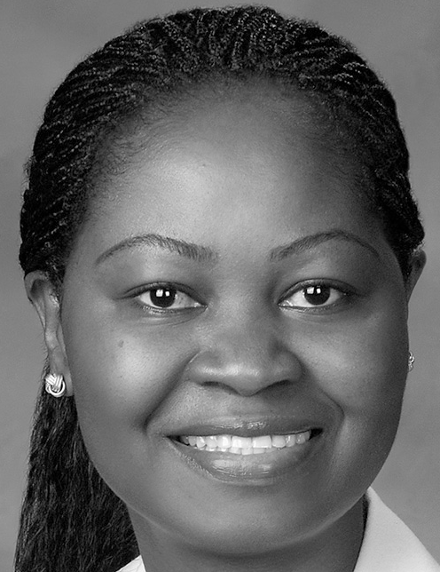 A portrait of Eunice Luyegu with text listing her role at Nova Southeastern University Tampa, address, telephone number, and email.