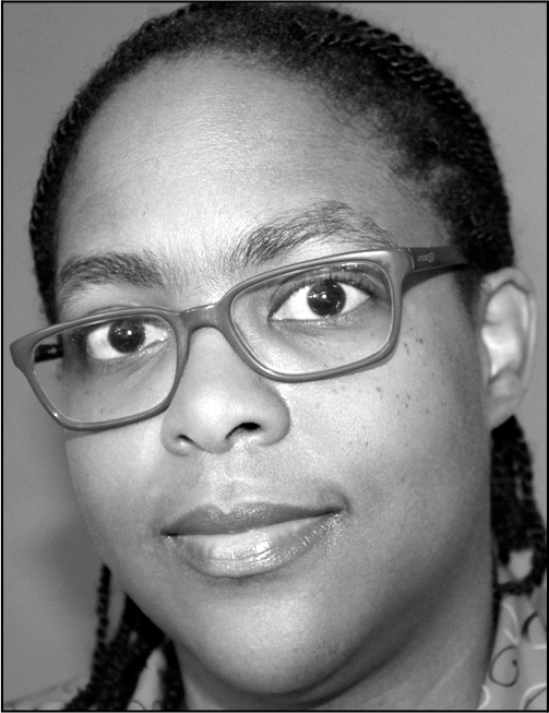 A black and white headshot of Celia Ann Sanderson from Jamaica West Indies.