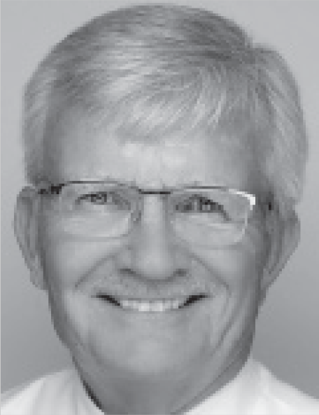 Black and white portrait photo of Michael Simonson wearing glasses and smiling. Text below identifies him as editor and professor at Nova Southeastern University with contact details including address, phone, and email.