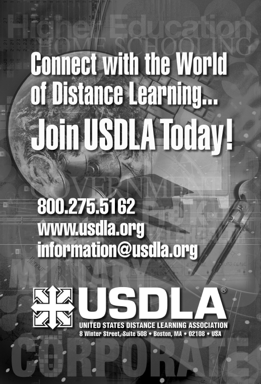 Connect with the World of Distance Learning. Join USDLA Today. 800.275.5162. www.usdla.org. information@usdla.org. USDLA United States Distance Learning Association, 8 Winter Street, Suite 508, Boston, MA 02108 USA.