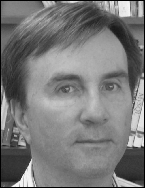 A portrait of a man above text identifying Terry Hutchins, Distance Learning Specialist with the Mesa Distance Learning Program, listing his Mesa, A Z address, telephone number, and email inside a bordered rectangle.