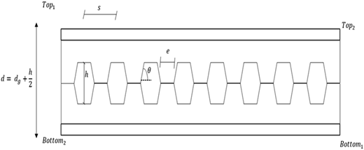 A diagram of a castellated beam with labeled dimensions for height, spacing, and other features.