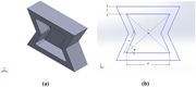 A diagram of a 3D CAD model and a simplified deformed auxetic model.