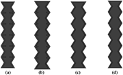Four vertical shapes with varying cut widths.