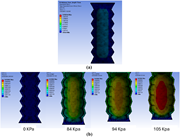 A heat map showing stress distribution and deformation in a column under different pressure levels.