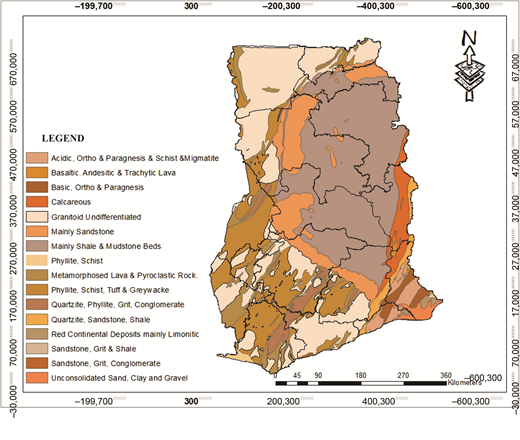 Geological map of Ghana Refer to the image caption for details.