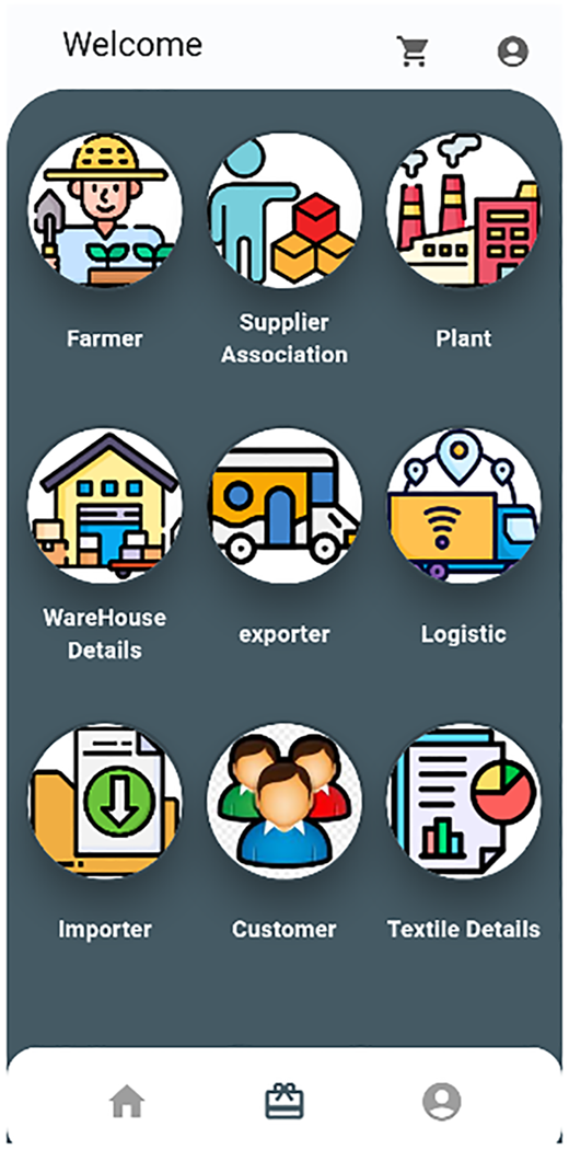 A graphic of a smartphone screen shows a coffee supply chain dashboard with nine role-specific stakeholders.