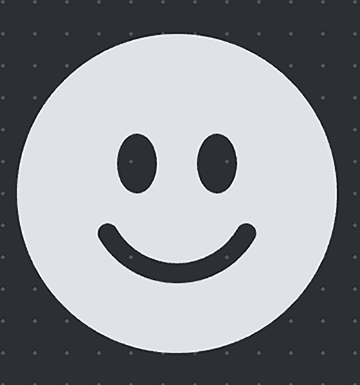 A simple circular face with two oval eyes and a curved smiling mouth centred on a plain background.