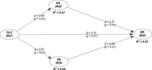 A diagram of a final model study showing relationships between variables.