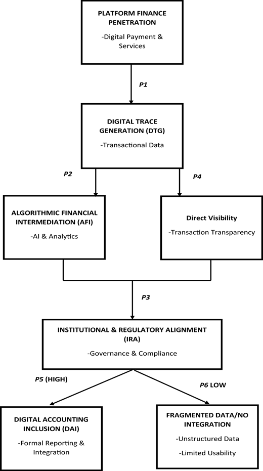 A flowchart illustrating the process of platform finance penetration and its outcomes.