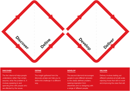 An illustration shows the components of the double diamond framework.