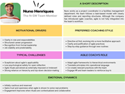 A Profile infographic outlines N S W team member Nuno Henriques’s motivations, coaching needs, challenges, coach support, and emotions.