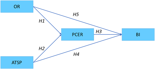 A conceptual framework diagram showing relationships among constructs.