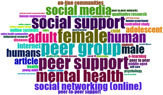 A word cloud representing key concepts and terms within the social media service domain.