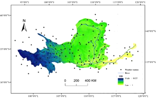 The location of meteorological stations in and around the Yellow River Basin Refer to the image caption for details.