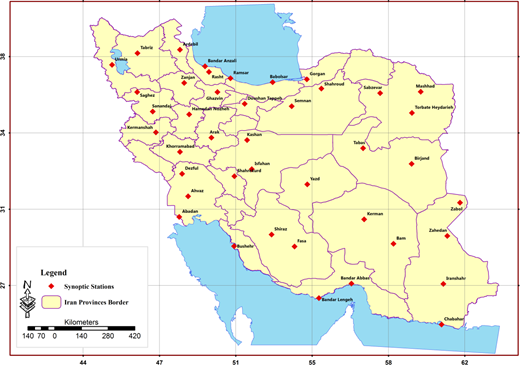 Map of selected synoptic stations Refer to the image caption for details.