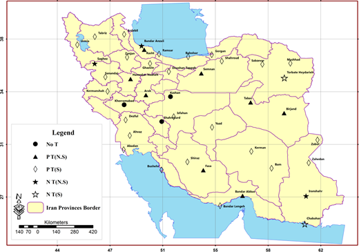 Trend analysis of annual maximum temperature over Iran Refer to the image caption for details.