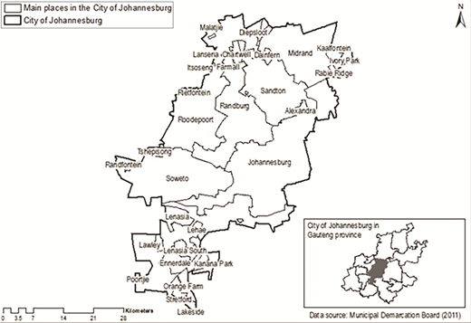 City of Johannesburg in Gauteng province Refer to the image caption for details.