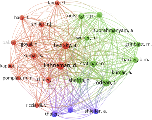 Co-citation analysis at the author level Refer to the image caption for details.