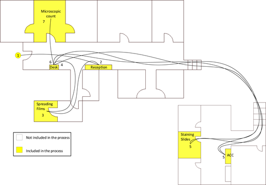 Spaghetti diagram Refer to the image caption for details.
