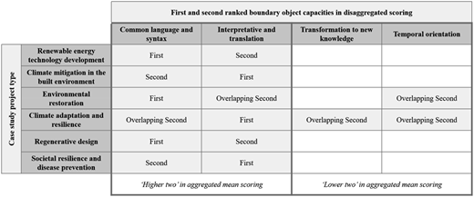 A table summarizing first- and second-ranked capacities by project type.