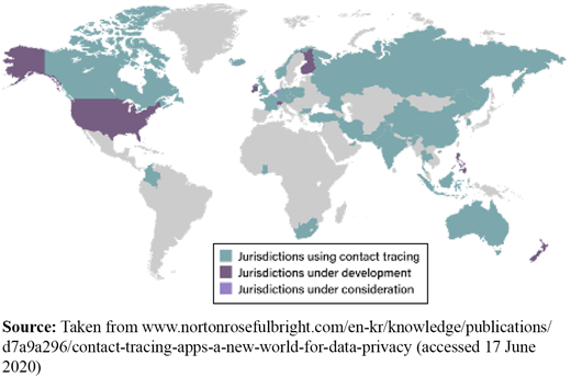 Global contact-tracing use Refer to the image caption for details.