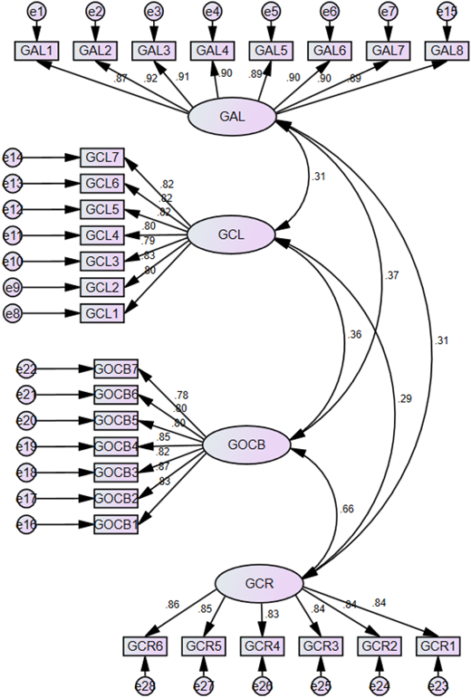 A diagram of a measurement model with labeled components and their relationships.