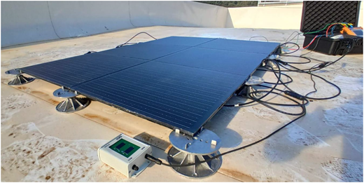 A photograph of a solar panel setup for thermal analysis on the selected floor tiles.