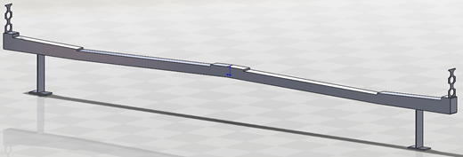 Three-dimensional rendering of a bridge deck model with perforated end barriers and central support columns.