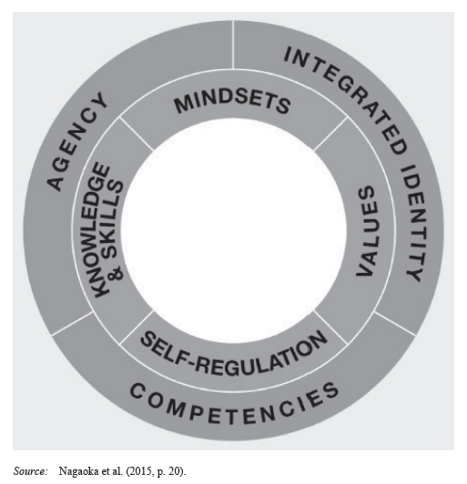 Circular diagram illustrating the F Y A S Framework with key factors: Agency, Integrated Identity, and Competencies, and foundational components: Mindsets, Values, and Self-Regulation.