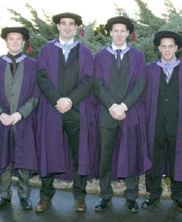 The world's first four doctors of construction engineering (left to right): Lee Bibby, Simon Beatham, Matthew Pilgrim and Matthew Ing—all have now secured senior posts within their sponsoring organisations Refer to the image caption for details.