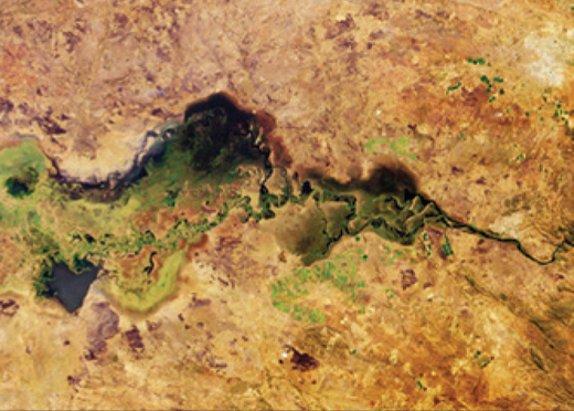 Kafue River in Zambia: natural climate patterns are clear, unlike potential man-made changes(NASA) Refer to the image caption for details.