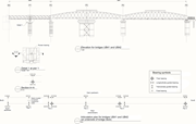 An engineering elevation and articulation plan for bridges U B 4 1 and U B 4 2 shows pier locations, bearing symbols, and structural details.